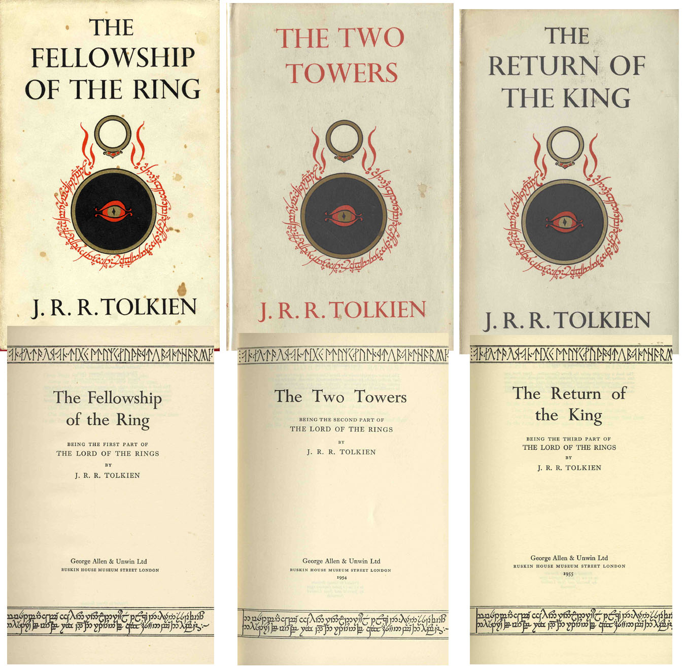 J.R.R. Tolkien First Edition J.R.R. Tolkien's "The Lord of the Rings" -- Complete Three Volume Hardcover Set -- First UK Editions With Original Dustjackets -- 1954, 1955