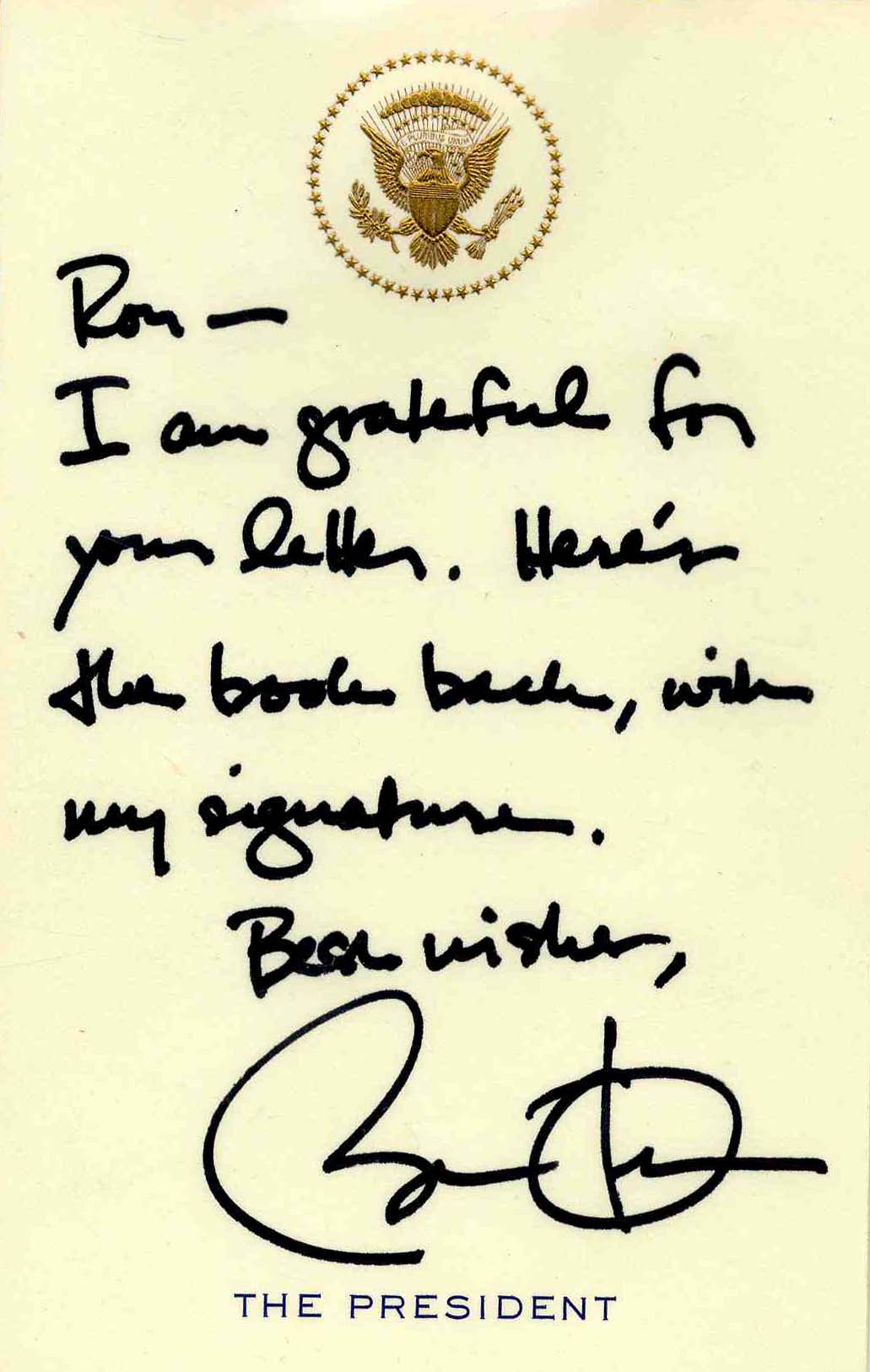 Barack Obama autograph Barack Obama Handwritten Signed Note as President on Presidential Stationery