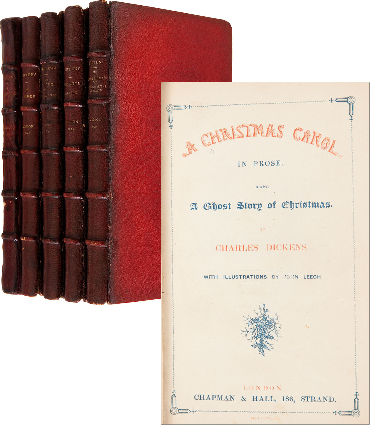 Charles Dickens First Edition Beautiful First Edition Set of Charles Dickens Five Christmas Books -- Including Scarce First Edition, First Printing of "A Christmas Carol"