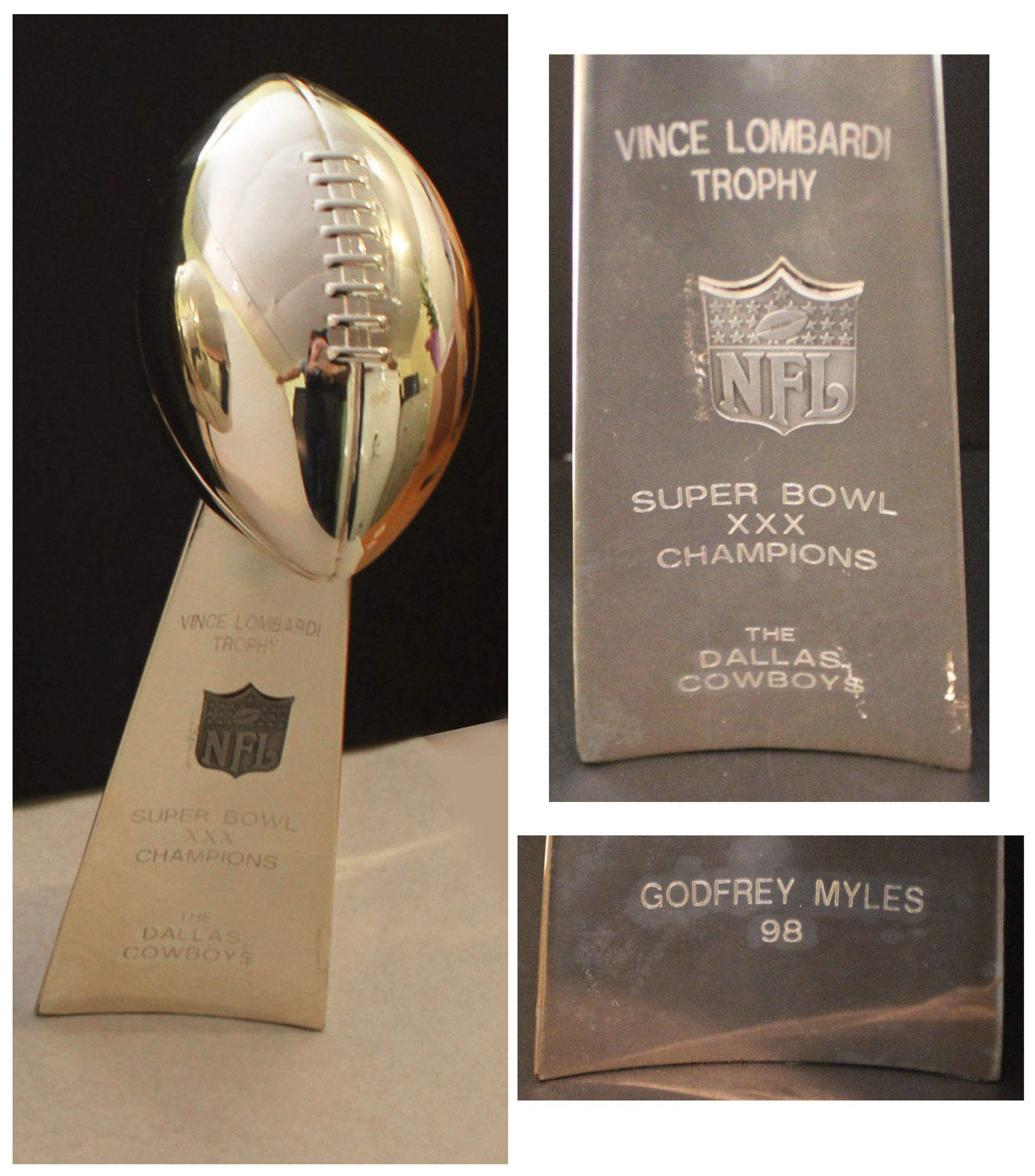 Super Bowl trophy auction Vince Lombardi Super Bowl XXX Trophy -- Exceedingly Rare Trophy Was Made for Players of Only a Few Super Bowl Winning Teams -- Given to Cowboys Linebacker Godfrey Myles