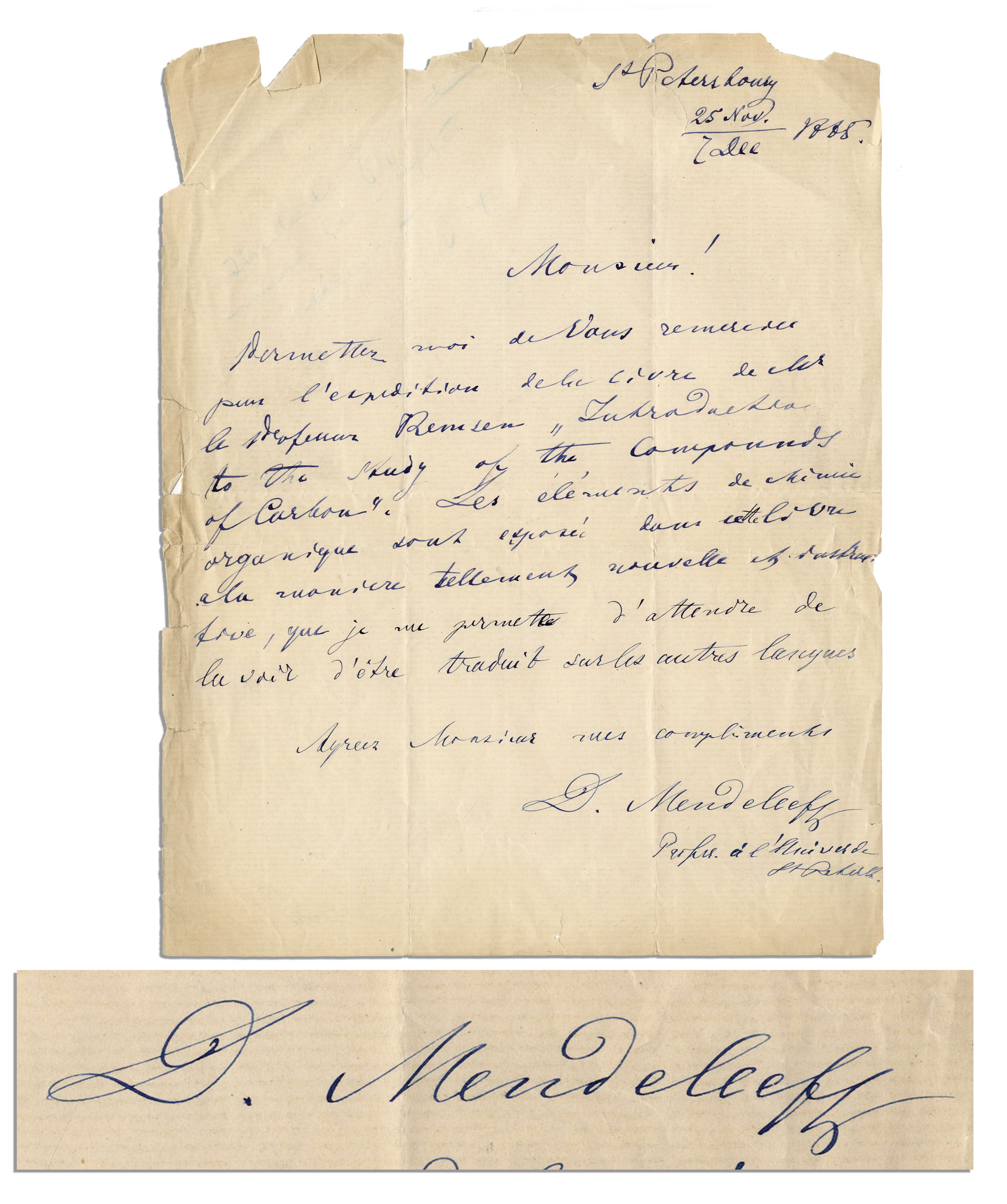 Dmitri Mendeleev Autograph