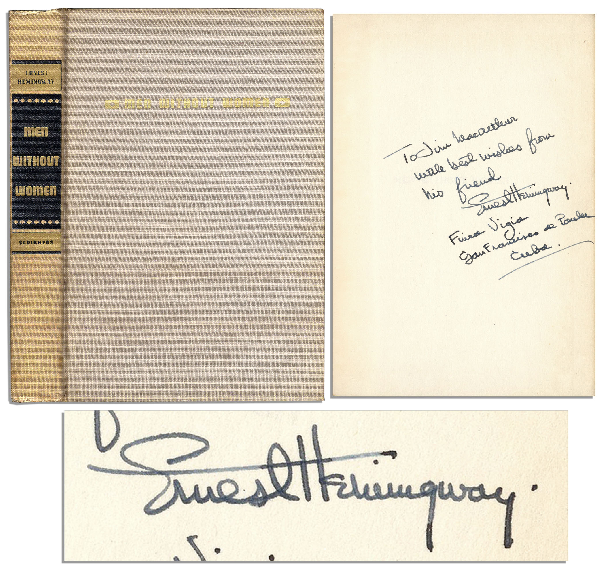 Ernest Hemingway First Edition Ernest Hemingway Signed "Men Without Women" -- Dedicated in His Hand to the Son of Renowned Actress Helen Hayes