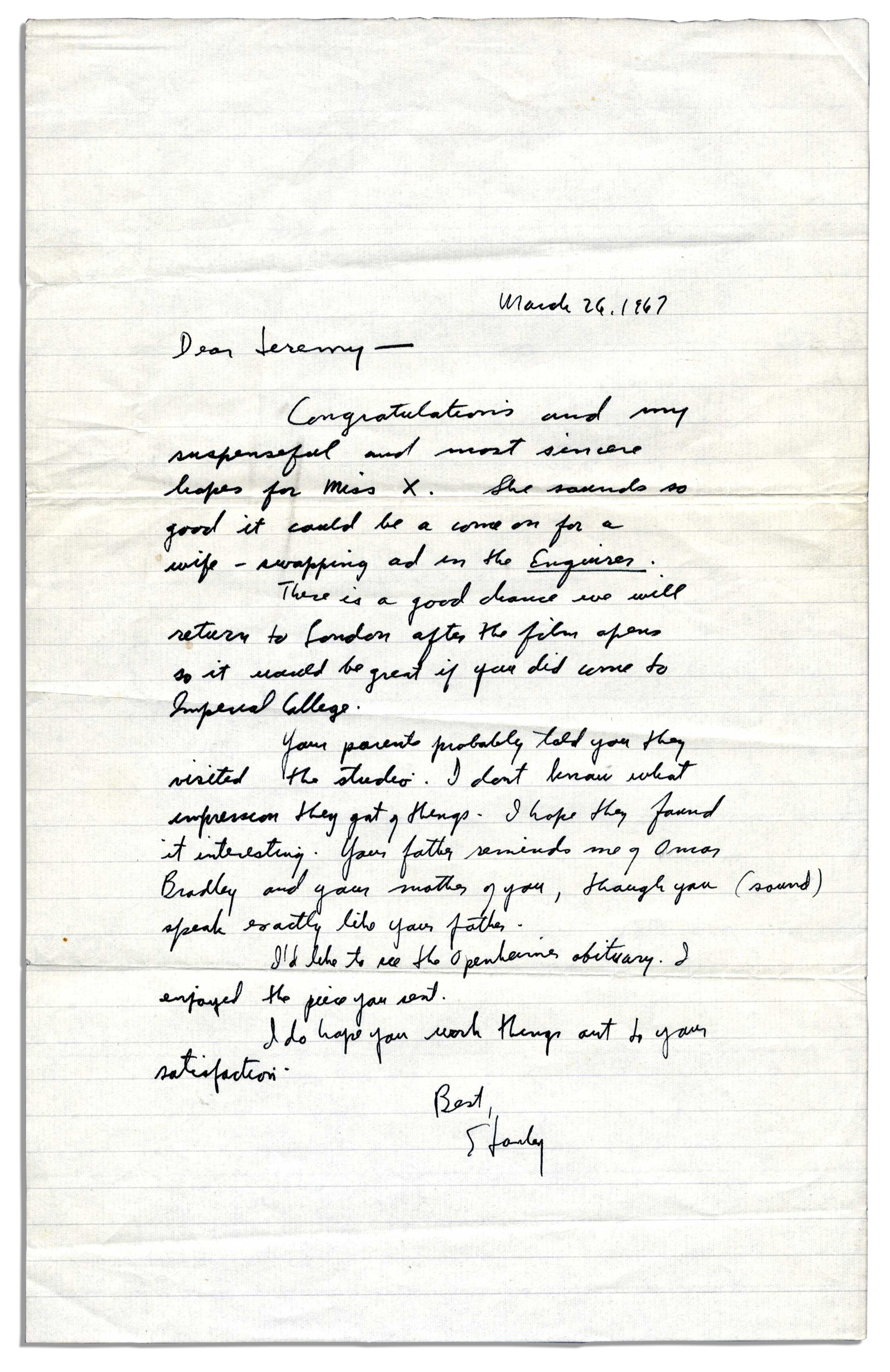Stanley Kubrick autograph