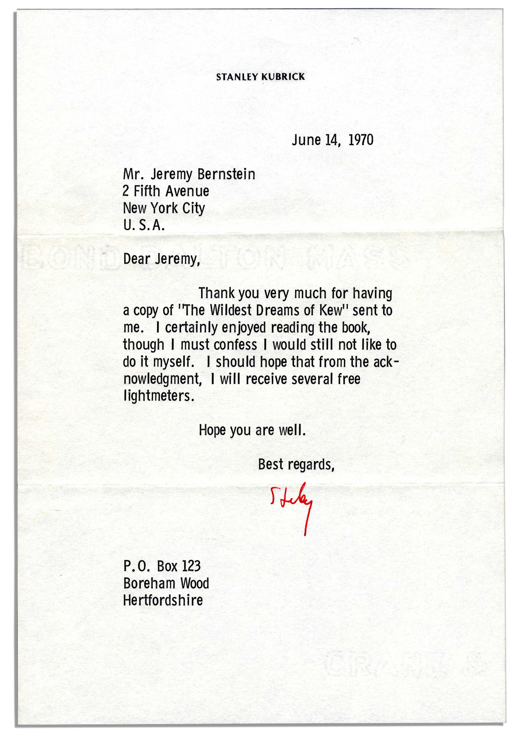 Stanley Kubrick autograph