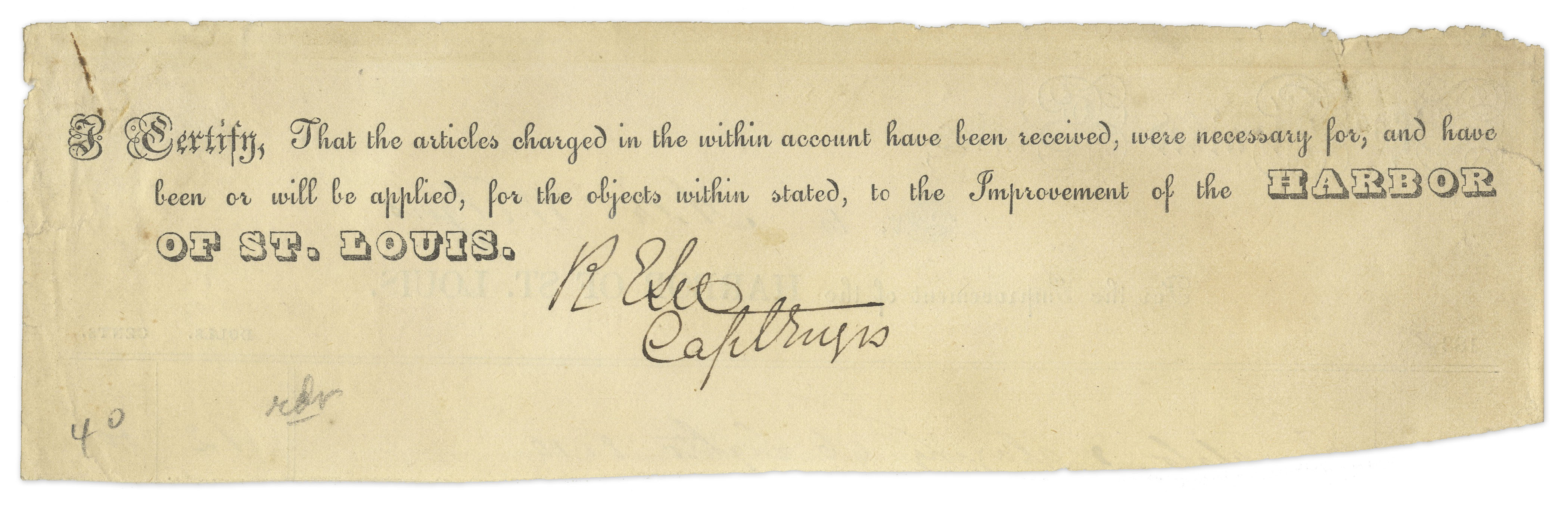 Robert E. Lee autograph Robert E. Lee Document Signed -- Signed While Lee Was Captain of the Army Corps of Engineers in 1838